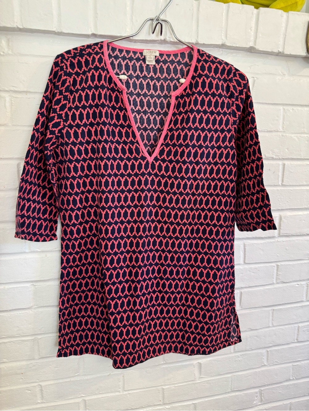 J.Crew Pink & Navy Chain-Print V-Neck Tunic/ cover up